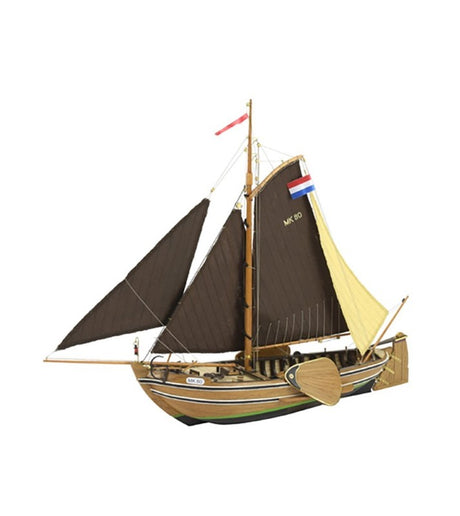 Detailed 1/35 scale model kit of the traditional Dutch Botter fishing boat with hand-sewn sails and precision laser-cut parts.