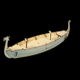 A detailed Viking ship model kit for kids aged 8+, featuring quality plywood parts, paints, glue, and DVD instructions.