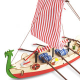 Viking ship model kit for kids aged 8+, featuring high-quality plywood, paints, and DIY instructions for creative building.