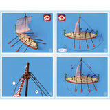 Viking ship model kit for kids aged 8+, featuring laser-cut parts, paint, and sails for creative building fun.