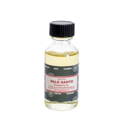 "30ml bottle of Satya Palo Santo Fragrance Oil, ideal for creating a calming, aromatic atmosphere in homes or during meditation."