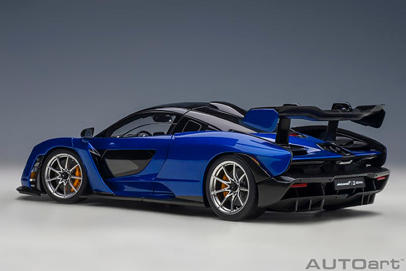 1/18 scale diecast model of the McLaren Senna in striking blue, showcasing exquisite details and high-performance design.
