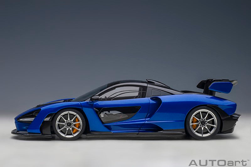 1/18 McLaren Senna Blue diecast model, showcasing stunning design and intricate details, perfect for collectors and enthusiasts.