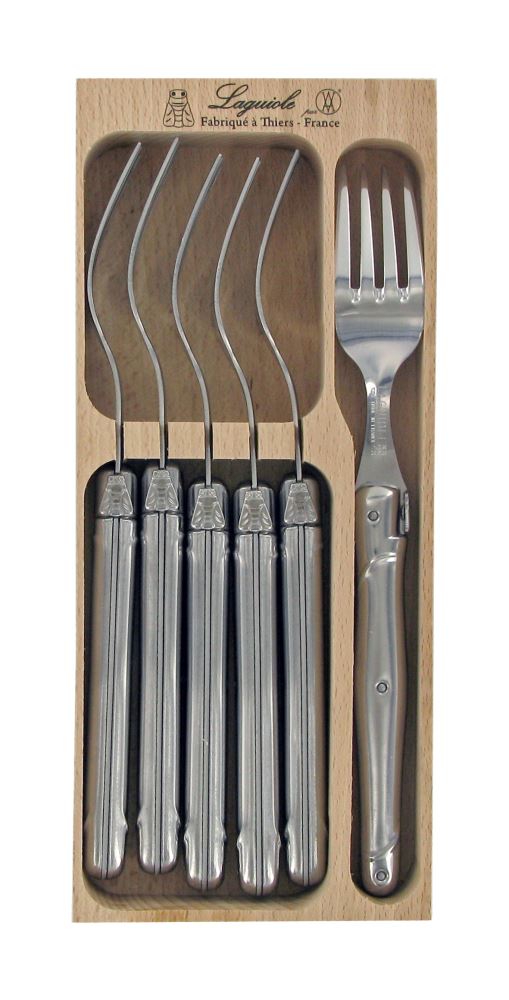 Elegant Verdier Fork Set of 6 in stainless steel, featuring ergonomic handles and Laguiole-inspired design, perfect for any occasion.