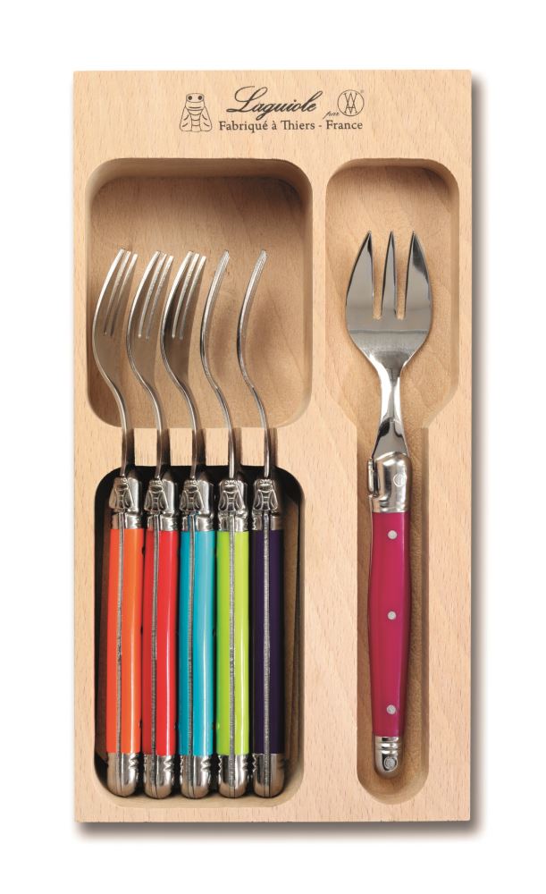 Elegant Verdier Cake Forks Multi set with colorful wildflower handles, perfect for serving desserts with style.