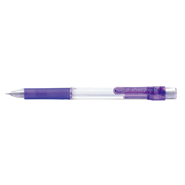 Violet PENTEL E-SHARP mechanical pencil pack of 12 with ergonomic grip, built-in eraser, and eco-friendly materials.