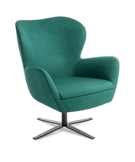 Abbey Armchair featuring a black 4-point swivel base, stylish retro design with molded foam for ultimate comfort.