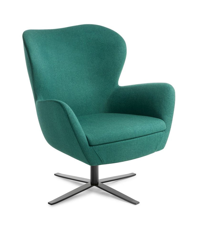 Abbey Armchair featuring a black 4-point swivel base, stylish retro design with molded foam for ultimate comfort.