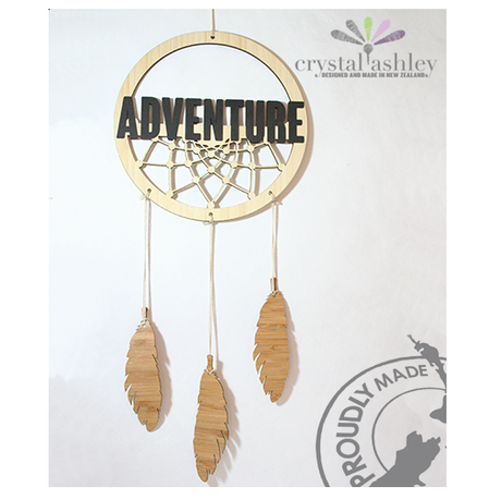 Dream Catcher made of laser-cut bamboo with a ring and three feathers, perfect for gifts or home decor.