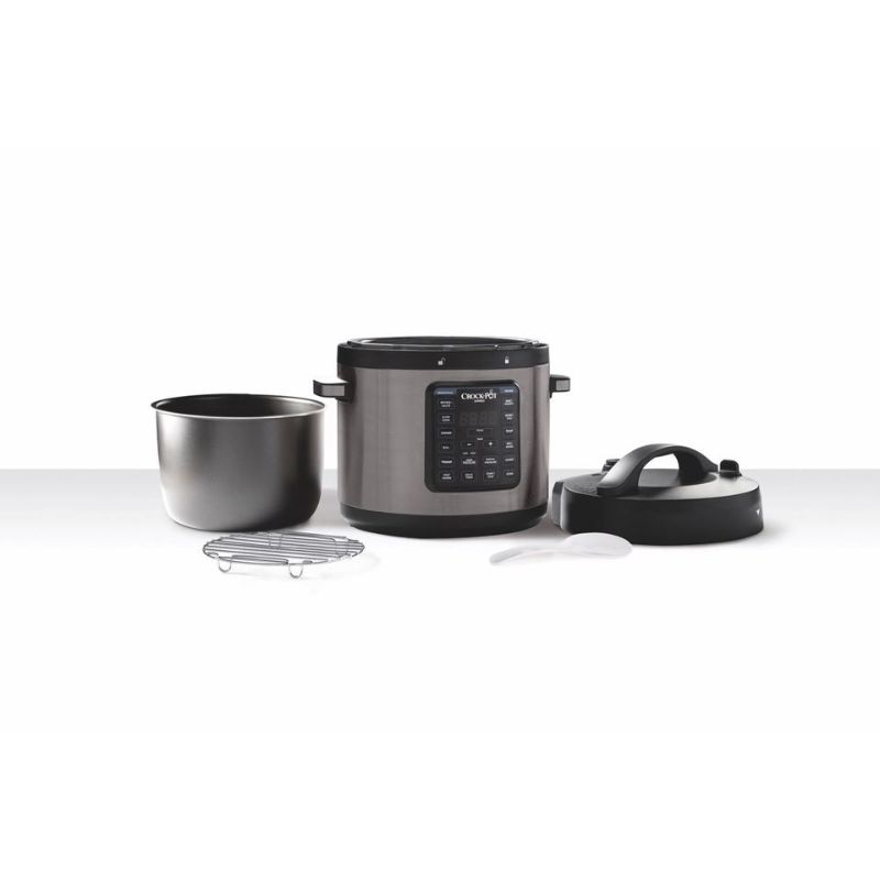 Sunbeam Crock Pot Multi Cooker with 5.7L capacity, 8 appliances in 1, and Easy Release Steam Dial for safe pressure cooking.