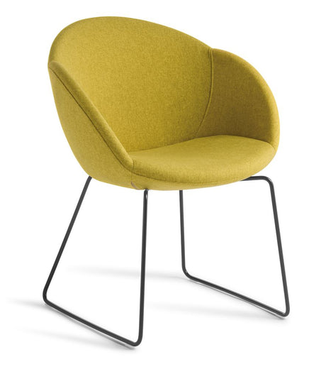 Modern Armchair Amelia features a black sled base, Textilia upholstery, and high-comfort design for contemporary spaces.