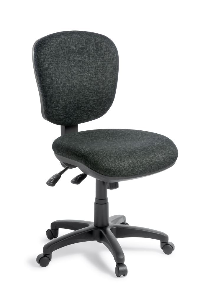 Arena Office Chair in Bond Jet featuring dual backrests, lumbar support, adjustable angles, and durable design for comfort.