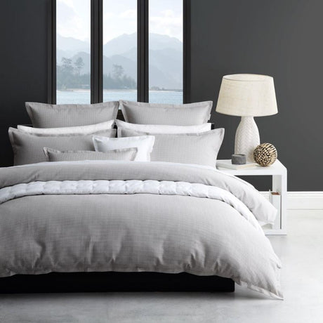 Californian King Duvet Cover Set in Ascot Pewter, featuring textured waffle weave and elegant design for comfort and style.