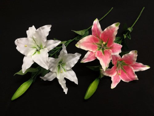 Lifelike White Casablanca Lily stem, perfect for enhancing floral arrangements at weddings and special events.