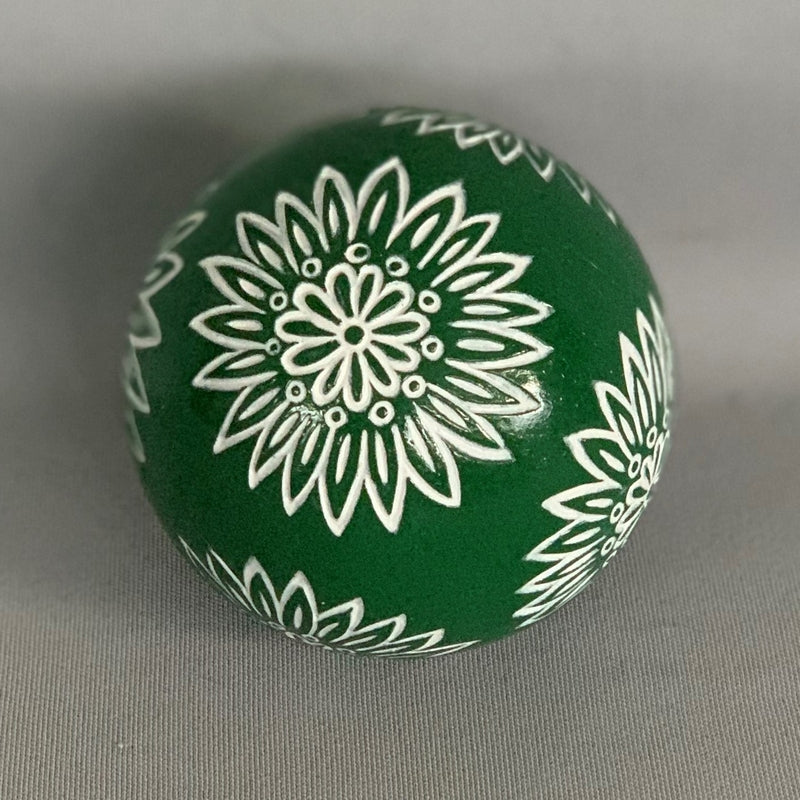 Elegant 10cm green ball ornament adorned with delicate white flowers, perfect for enhancing home or office decor.