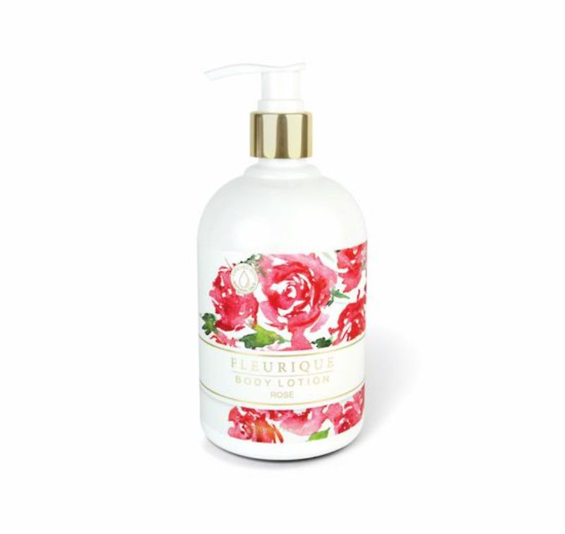 Fleurique Body Lotion 475ml in Rose, a hydrating blend with aloe vera and jojoba oil for soft, glowing skin.