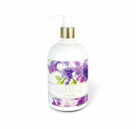 Fleurique Lavender Body Lotion 475ml, enriched with jojoba and aloe, offers deep hydration and a calming scent for all skin types.