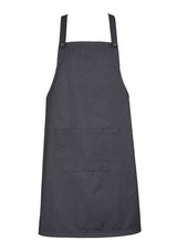 Unisex Urban Bib Apron in Slate with removable X-back straps, divided pocket, and stylish antique brass fittings.