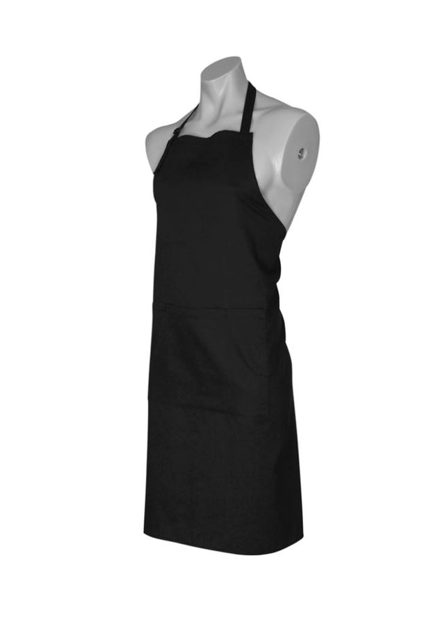 Stylish Bib Apron from Biz Collection with adjustable neck strap, towel loop, and large pocket for versatile cooking use.