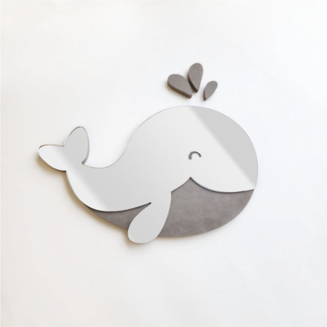 Whimsical baby whale mirror for kids' rooms, made of lightweight VCM with shatter-resistant mirror, 39.5cm size.