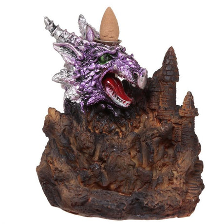 Purple Dragon LED Backflow Incense Burner with cascading smoke and soothing glow, perfect for meditation and home decor.