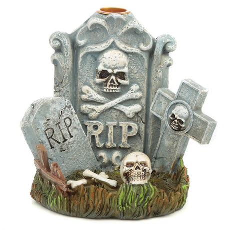 Backflow incense holder shaped like a tombstone for calming smoke effects, ideal for meditation and home decor.