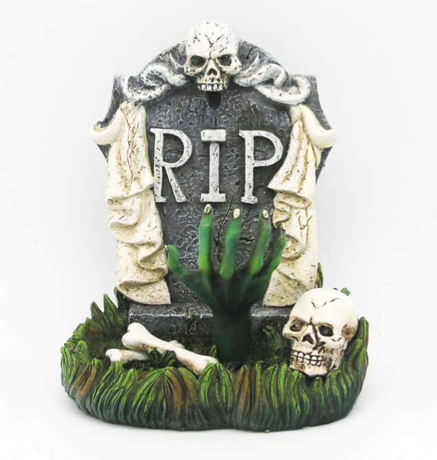 Backflow Incense Tombstone Green Hand, artistic holder with gothic design, cascading smoke for relaxation and meditation.