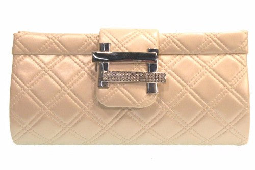 Stylish grey criss-cross clutch measuring 25.8cm x 12.5cm x 6cm, perfect for evening outings and versatile enough for any outfit.