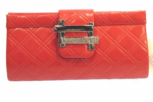 Vibrant red crisscross clutch measuring 25.8cm x 12.5cm x 6cm, perfect for adding style to any evening outfit.