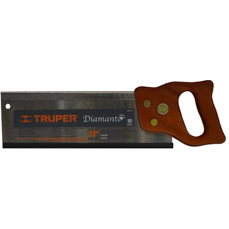 Truper St-Back 12" Back Tenon Saw with high carbon steel blade and ergonomic handle for precise woodworking cuts.