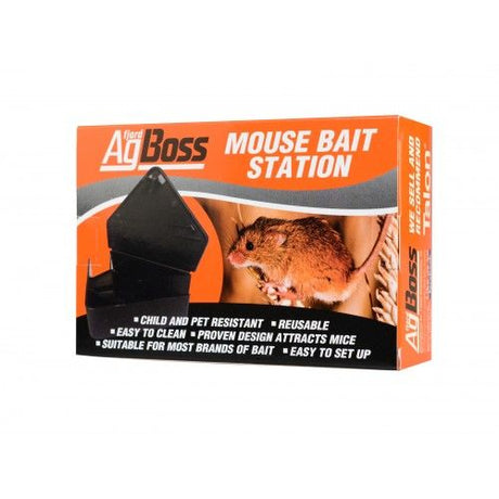 Ag Boss Corner Mouse Bait Station: Child-resistant, durable design for safe, effective mouse control in homes and businesses.