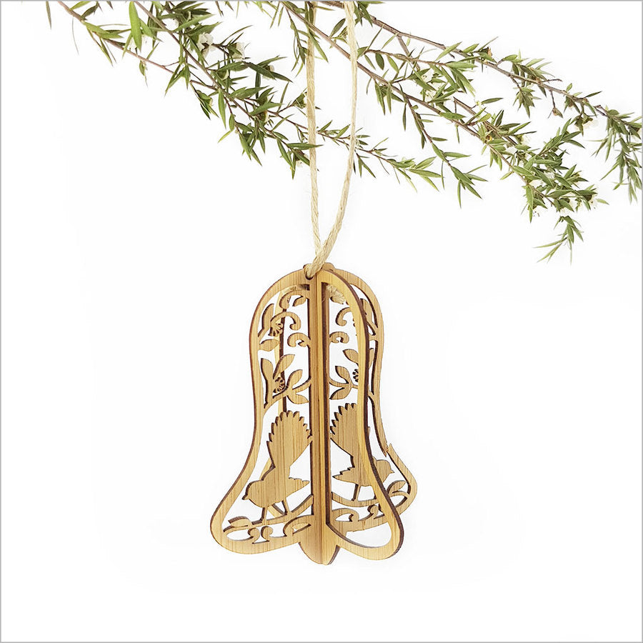 Handcrafted bamboo Fantail ornament, measuring 81 x 96 mm, adds elegance and joy to any home decor.