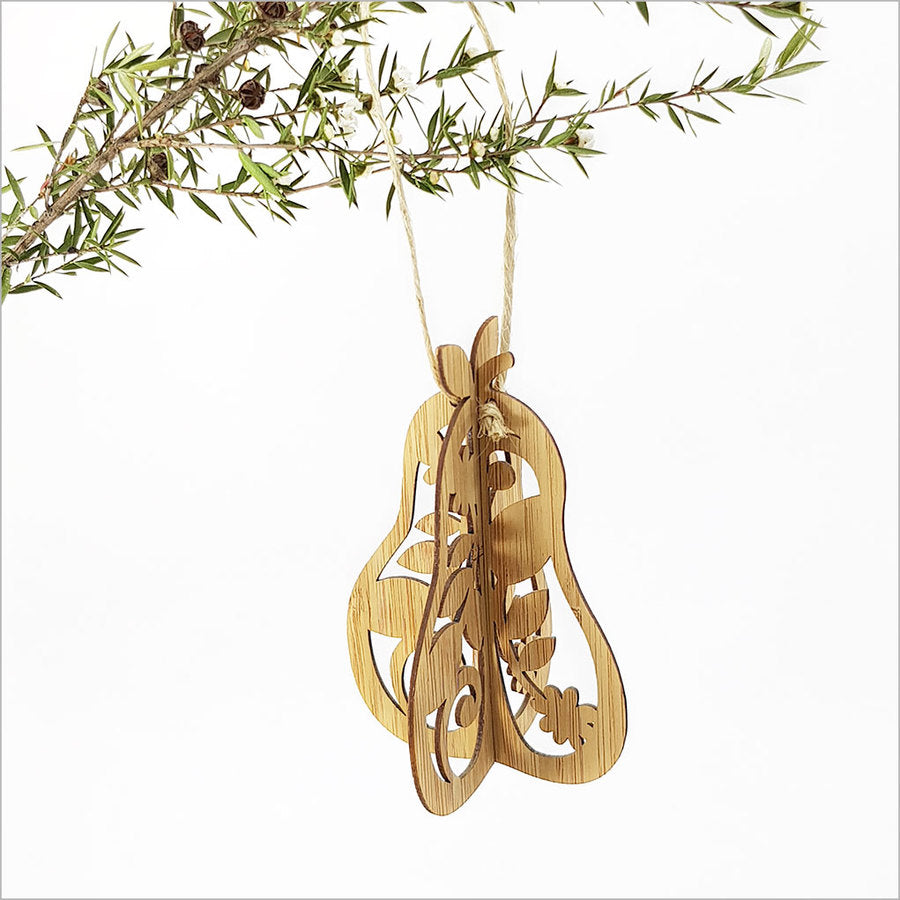 Eco-friendly bamboo pear ornament, 75 x 105 mm, perfect for adding charm and elegance to any space.