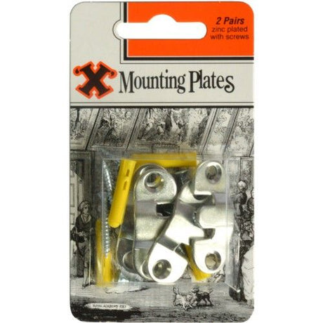 Durable bayonet picture mounting plates in a pack of four, designed for safely hanging heavier artwork and mirrors.