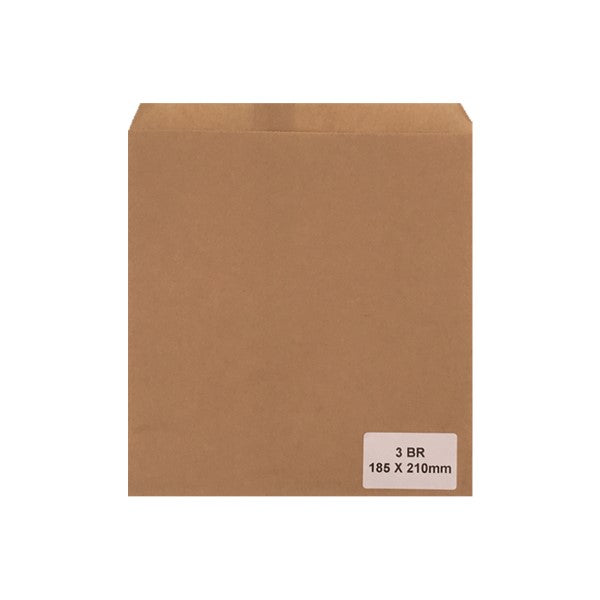 Brown Bag No.3 box of 1000 eco-friendly kraft paper bags, 185x210mmH, durable and perfect for versatile packaging needs.