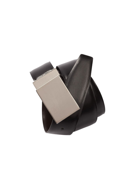 Men's black corporate belt with silver buckle, reversible design for versatile styling, size 97 from Biz Collection.