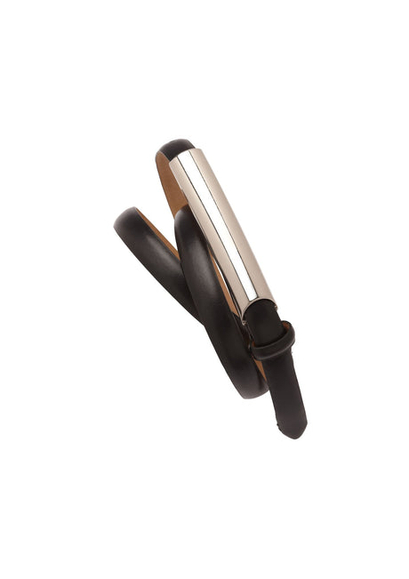 Elegant black slimline belt for women, size 8, designed by Biz Collection, ideal for accentuating the waist in style.