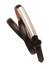 Ladies Slimline Belt in black, Size 28, crafted from PU, offering a sleek design for a stylish and elegant look.