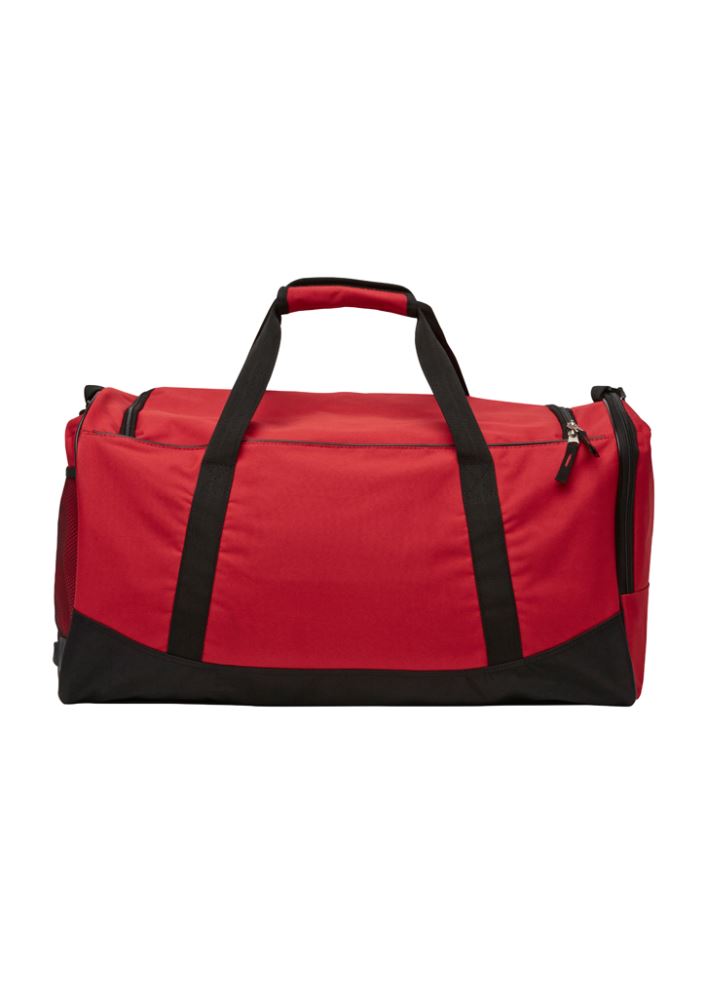 Red Razor sports bag with large U-shaped opening, wet/dry compartment, and padded shoulder strap for versatile use.