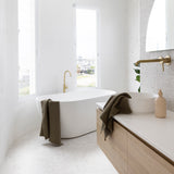 Olive waffle hand towel by Bambury, 40x70cm, made from premium Turkish cotton for superior absorbency and style.