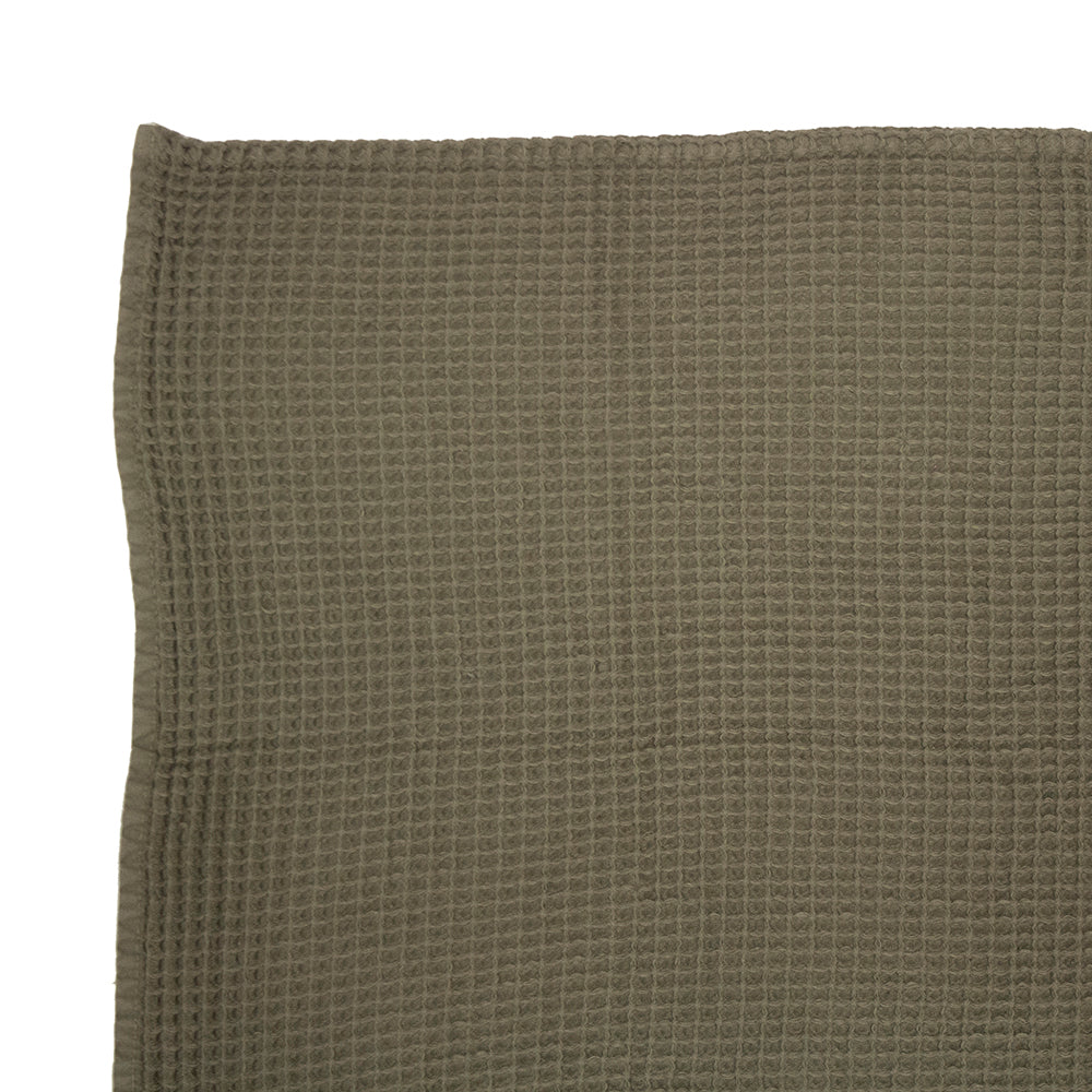 Luxurious olive Waffle Towel 80x160cm from Bambury, crafted from Turkish cotton with a stylish waffle weave for quick drying and absorbency.
