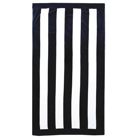 Bambury Navy Stripe Beach Towel, 100% cotton, large 95x175cm, soft, absorbent, perfect for beach or pool use.