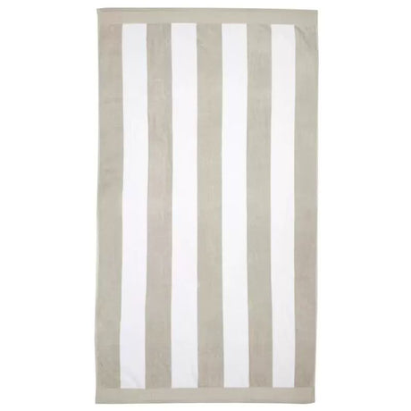 Bambury Classic Stripe Beach Towel in Pebble, a soft, absorbent cotton towel with a stylish stripe pattern, measuring 95 x 175 cm.