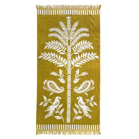 Playa Beach Towel: Luxurious oversized cotton towel with velour finish and fringing, perfect for beach or pool lounging.