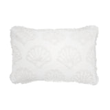 Elegant white Hydra Coverlet Set by Bambury featuring a cotton tufted shell pattern, fringed edges, and includes pillowcases.