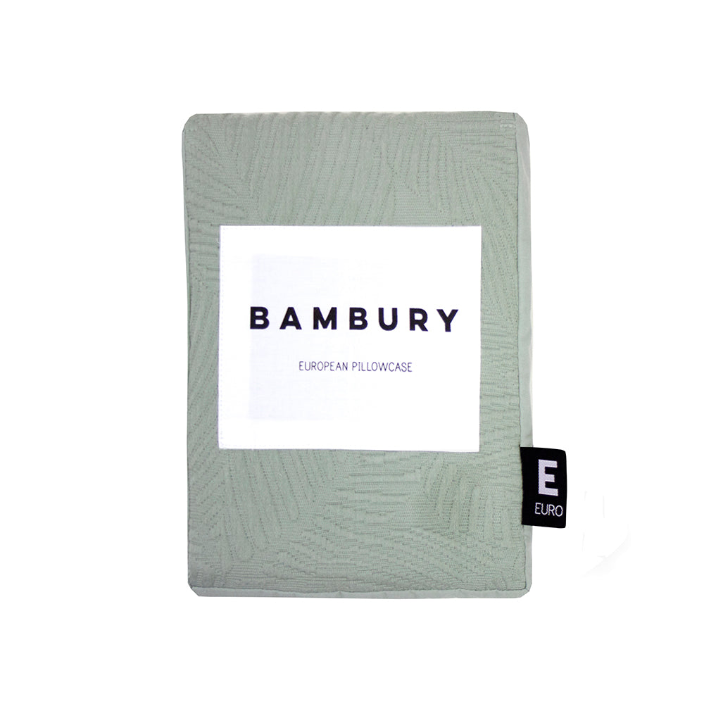 Wilmot European Pillowcase in soft green, featuring a woven leaf pattern, crafted from 100% cotton, 65 x 65 cm size.