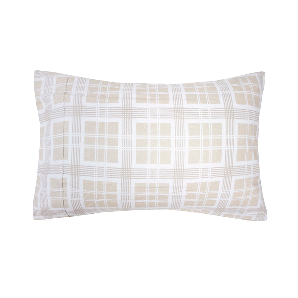 Cozy Queen Sheet Set - Enid Flannelette in brushed cotton with geometric design on ivory, perfect for winter comfort.