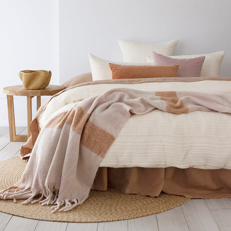 Lores Quilt/Duvet Cover Set in Stone Queen, featuring quilted cotton jacquard and soft cream percale reverse for seasonal comfort.
