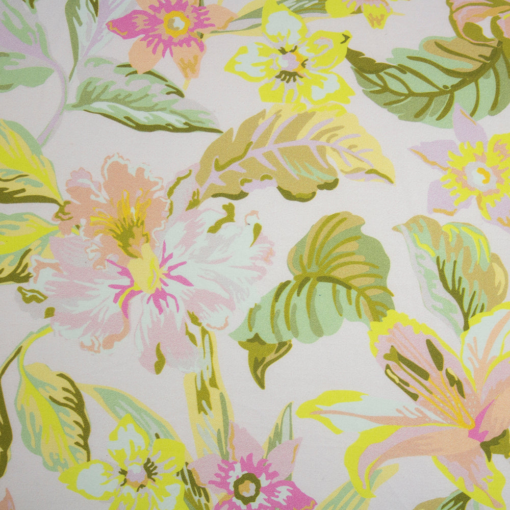Phoebe Duvet/Quilt Cover Set King features tropical floral design in vibrant pinks and yellows, made from 100% soft cotton.