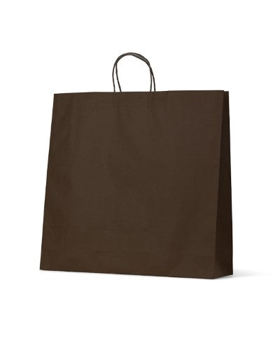 Large budget black kraft paper bags with durable handles, perfect for shopping and gifting, 100 per carton.